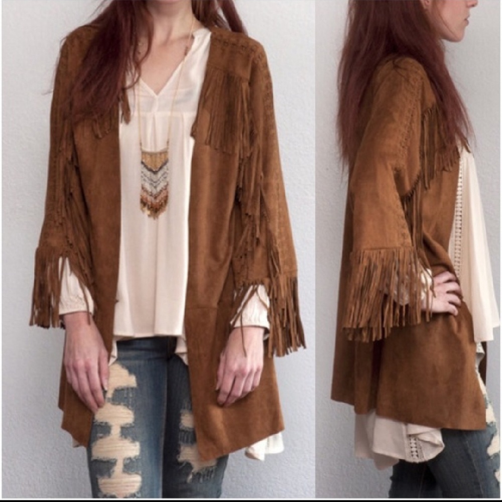 Blu Pepper Faux Suede Fringe Blazer